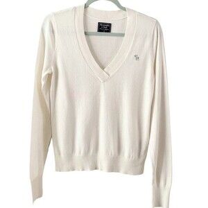 Abercrombie & Fitch Women's Off White V Neck Long Sleeve Sweater S
